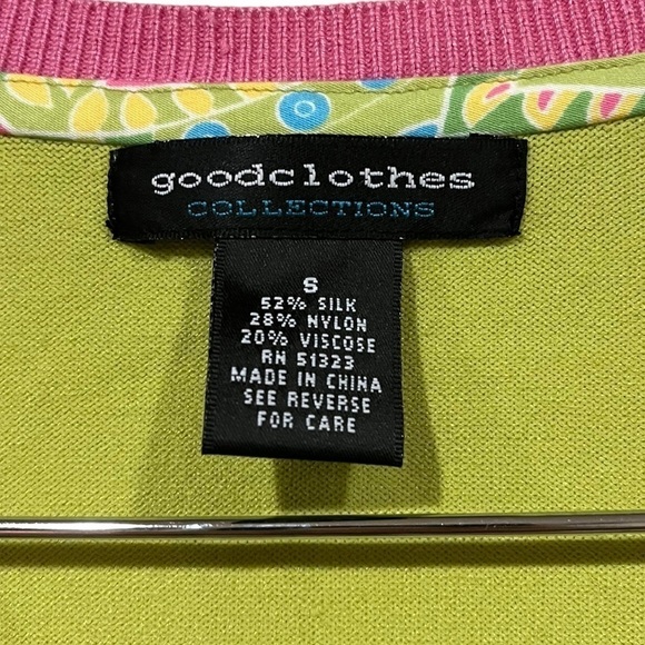 Good Clothes Cardigan 90s Y2K Vintage Silk Blend Green and Pink VNeck Small - Picture 6 of 7